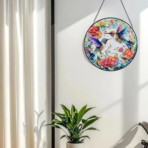 Vibrant Handcrafted Hummingbird Sun Catcher - Colorful 8-Inch Stained Glass Decoration for Home, Garden, and Window for Nature Lovers, Bird Enthusiasts, and Garden Decor Lovers (A) in Saudi Arabia