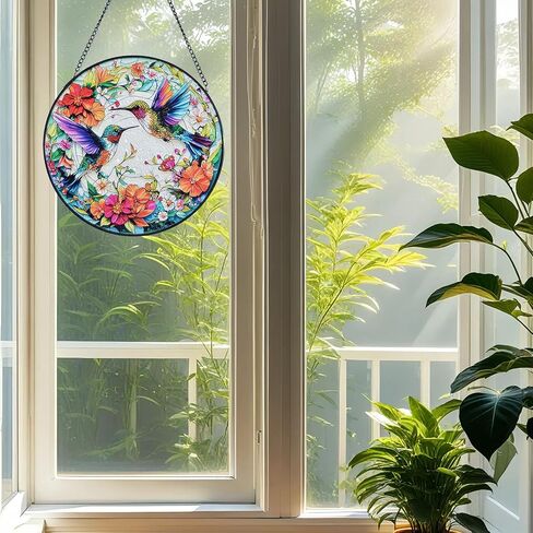Vibrant Handcrafted Hummingbird Sun Catcher - Colorful 8-Inch Stained Glass Decoration for Home, Garden, and Window for Nature Lovers, Bird Enthusiasts, and Garden Decor Lovers (A) in Saudi Arabia