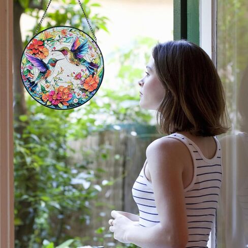 Vibrant Handcrafted Hummingbird Sun Catcher - Colorful 8-Inch Stained Glass Decoration for Home, Garden, and Window for Nature Lovers, Bird Enthusiasts, and Garden Decor Lovers (A) in Saudi Arabia
