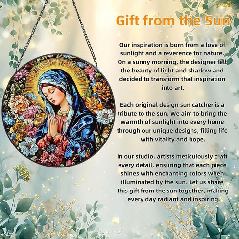 Exquisite Virgin Mary Sun Catcher - 8 Inch Round Stained Glass Decoration Stunning Religious Artwork for Home, Garden, Window, and Spiritual Decor for Believers and Art Lovers (A) in Saudi Arabia