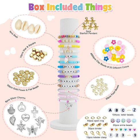 LZOUOWO 7200 Clay Beads Set Flat Heishi Beads for Bracelet Making Aesthetic Kit 24 Colors Polymer Clay Beads Jewelry Making and Letter Beads for Friendship Bracelets Smiley Face Number Glow Beads in Kuwait