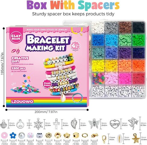 LZOUOWO 7200 Clay Beads Set Flat Heishi Beads for Bracelet Making Aesthetic Kit 24 Colors Polymer Clay Beads Jewelry Making and Letter Beads for Friendship Bracelets Smiley Face Number Glow Beads in Kuwait