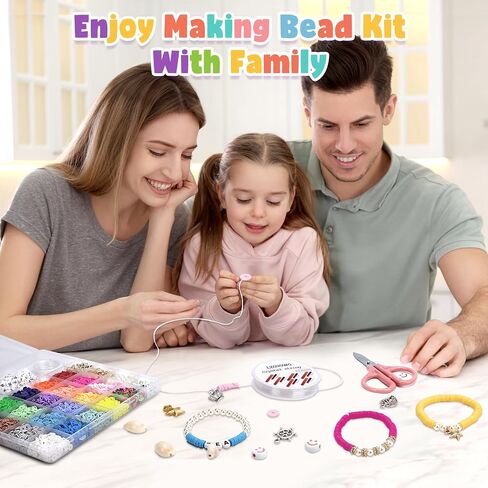 LZOUOWO 7200 Clay Beads Set Flat Heishi Beads for Bracelet Making Aesthetic Kit 24 Colors Polymer Clay Beads Jewelry Making and Letter Beads for Friendship Bracelets Smiley Face Number Glow Beads in Kuwait
