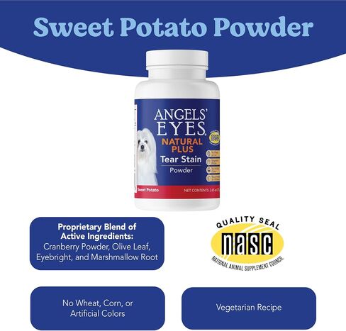 Angels’ Eyes Natural Plus Tear Stain Supplement Sweet Potato Powder for Dogs, Prevent Stained Fur, Eyebright, Olive Leaf, Marshmallow Root, No Wheat or Corn, Limited Ingredients, Vegetarian, 75g in Kuwait