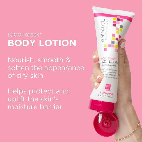 Andalou Naturals 1000 وردة غسول الجسم مهدئ ، مع زبدة الكاكاو + الشيا ، الألوة والوردية ، غسول الجلد الحساس للبشرة الجافة ، 8 FL. أوز in Kuwait