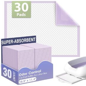 IMMCUTE Cat Litter Pads 16.9" X 11.4", 30 Ct, True Odor Control Cat Pee Pad, Thickened Cat Pads for Breeze System, Pee Pads for Cats, Super Absorbent Up to 2L, Unscented