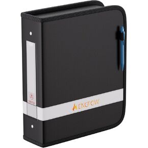 ENGPOW 3 Ring Binder,Fireproof 3 Inch D Ring Binder with Zipper,Holds 750 Sheets,Non-Stick,PVC-Free,Compatible with Clear Sheet Protectors,Portable School Office Home Safe Storage for Paper,Black