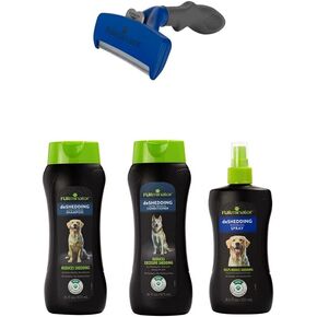 FURminator Undercoat deShedding Tool, for Large Dogs, Long Hair, Blue and Deshedding Kit, Deshedding Shampoo, Deshedding Conditional, Deshedding Waterless Spray, for Dogs