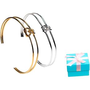 ريمي 18K الذهب مطلي والفولاذ المقاوم للصدأ المرأة اللانهائية الحب Knot Bangle Cuff Cuff | سوار قابل للتكديس وقابل للتكديس سوار وصلب للنساء | مجموعة 2