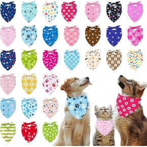 60Pcs Dog Bandanas Bulk Cute Paw Triangle Pet Scarf Adjustable Pet Neckerchief Dog Bib for Medium Large Dog Cat Birthday Costume Accessories