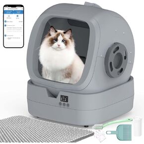 تلقائي Cat Sterter Box Cleaning - التحكم في التطبيق ومراقبة الوزن - 86 لتر مربع الفضلات الفائقة ، متعددة القطط - مراقبة صحية ذكية ، مضاد للقرعة آمنة ، مربع التنظيف الذاتي (مطلوب التجميع)
