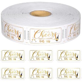 1000 Pcs Drink Ticket Single Raffle Tickets Roll Golden Cheers Free Drink Ticket for Events Wedding Work Formal Parties Leisure Class Reward