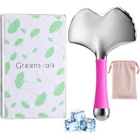 Stainless Steel Gua Sha Facial Tool for Women｜2-in-1 Cooling Massager & Ice Roller with Handle, Built-in Anti-Freeze Liquid for Skincare, Lifting, and Puffiness Relief