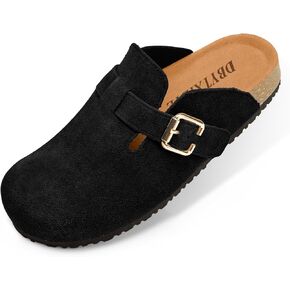 Women's Suede Clogs Leather Mules Slip On Sandals with Arch Support Taupe