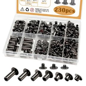 zDwfDc 115Sets Chicago Screws for Leather Rivet Kit M5*4, 5, 6, 8, 10, 12, 15 Bronze Brass Rivets for Leather Tools DD031-GT