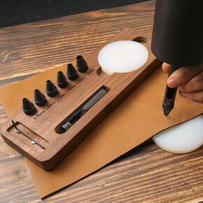 OneSince Leather Hole Punch Set with Magnetic Walnut Base,6 Replaceable Heads (4.8mm-7.8mm), Anti-Slip Handle, Nylon Pad & Wrench – Perfect for Leather Belt, Watch Band, and Strap Gasket