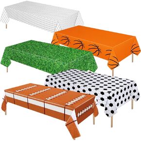 Preboun 10 Pcs Sports Themed Birthday Party Supplies Green Plastic Tablecloth Soccer Basketball Golf Football Grass Field Disposable Plastic Table Cover Sports Party Decoration for Stadium 54 x 108 in