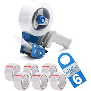 Heavy Duty Packing Tape with Dispenser - 1.88 Inch x 65 Yards, 6-Pack Clear Packaging Tapes, Durable Tape Dispenser for Secure Sealing, Ideal for Moving and Shipping