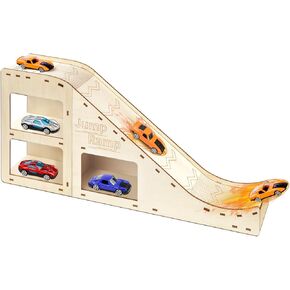 Toy Cars Jump Ramp, Toy Car Track Set for Hot Wheels, Race Cars Track for Hot Wheels and Diecast Cars, Playing/Storage/Display/Race Track Set, Wood Jump Ramp for Hot Wheels Cars and Montessori
