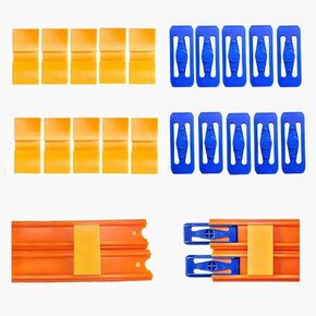 K TOMOTO 10 Blue Racetracks Connectors + 10 Orange Double Lane Connectors Compatible with Hot Wheels Straight Tracks (20 Pack)