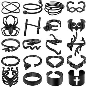 NEWITIN 20 Pieces Vintage Rings for Men Punk Rings Cool Gothic Ring Silver Chunky Rings Open Adjustable Ring for Men