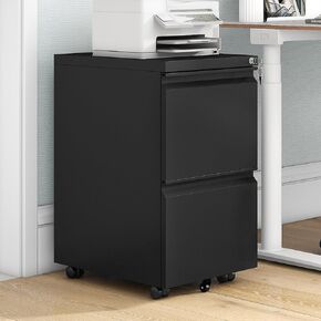 DWVO Vertical File Cabinet 2-Drawer, Metal Filing Cabinet with Lock for Legal Letter Size, Mobile Office Storage Solution Under Desk, Fully Assembled Except Wheels, Black