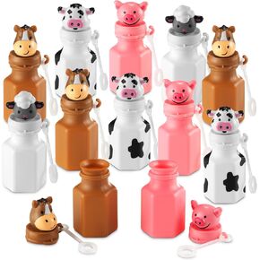 Mini Farm Animal Bubble Wands Toy Gifts for Kids - (Pack of 12) 3-Inch Barnyard Bubble Bottles, Assorted Animals for Giveaways, Prizes, Birthday Party Favors for Kids, Baby Showers, Goody Bag Toys