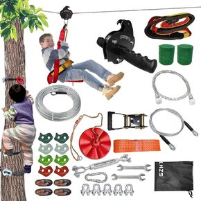 مجموعات Zipline for Backyard ، طقم خط Zip على مساحة 200 قدم للأطفال والبالغين حتى 350 رطلاً ، معدات الملعب في الهواء الطلق (مسافة 200 قدم ، تسلق الأشجار)