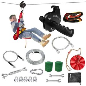 مجموعات Zipline for Backyard ، مجموعة خط zip على مساحة 200 قدم للأطفال والبالغين حتى 350 رطلاً ، معدات الملعب في الهواء الطلق (200 قدم)