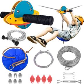 طقم خط zip zip البالغ 75 قدمًا-zipline في الفناء الخلفي مع عربة جسم غسيمة فاتحة ، مقعد سميك ، لعبة مغامرة خارجية للبنات الأولاد
