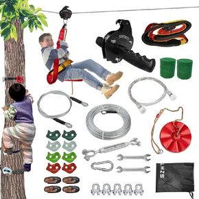 Zipline Kits for Backyard, 180FT Zip Line Kit for Kids and Adults Up to 350Lbs, Outdoor Playground Equipment (180FT Tree Climbing)