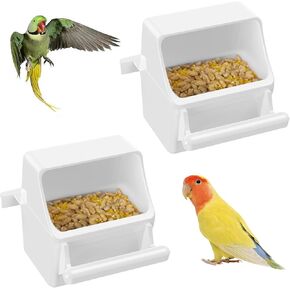 Pawfly 2 pcs تغذية الطيور ، وموزع المياه البلاستيكية معلقة مع السنانير ، وعاء الطعام للببناء cockatiel الكناري الببغاء