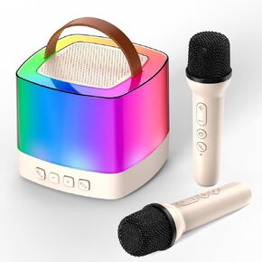 Mini Karaoke Machine for Kids, Christmas Birthday Gifts for Girls Boys Toy 4, 5, 6, 7, 8, 9, 10, 12+, Portable Bluetooth Speaker with Upgraded Subwoofer,Diaphragm for All Ages (Beige)