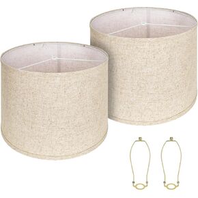 Large Lampshades Set of 2 Drum Lamp Shades 15" Top X 15" Bottom X 12" High, Large Lamp Shade Spider Fitter Brown Lampshades Come with 10" Height Gold Lamp Shade Holder Set of 2 Easy Assembly Required