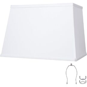 White Lamp Shades, Large Square Lampshades, Top7 x 12.5'' xBottom 9 x 15'' xHigh 9.8 '', Includes 1 Lamp Harp Holder, 2 Adapters, Suitable for Table Lamps and Floor Lamps, Easy Assembly