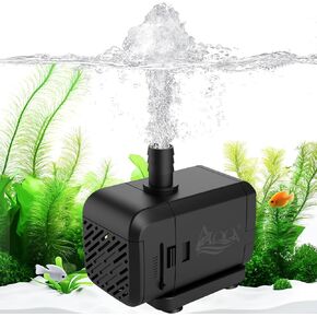 AQQA Submersible Aquarium Water Pump, Fountain Pump with Adjustable Flow,Dual-Suction Side/Bottom Intake,Ultra-Quiet Thermal Protection for Freshwater Saltwater Fish Tanks Pond Statuary Hydroponics 6W