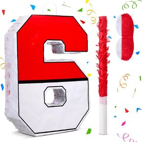 Number 6 Pinata for 6th Birthday Party Decorations, Perfect for 6th Birthday Party Supplies, Fiesta, Anniversary Celebration, Birthday Pinata with Stick, Blindfold (Large 16 x 11.8 x 3.2 Inches)