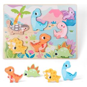 PREXTEX Baby Chunky Wooden Puzzles for Toddlers - Educational Zoo Animal Puzzle Set - Develops Hand-Eye Coordination and Fine Motor Skills - Ideal for Ages 18 Months and Up - 11.5 x 8.6 Inches