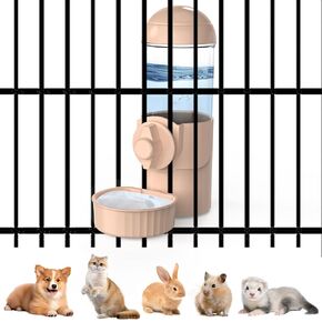 Small Pet Auto Water Dispenser, Rabbit auto Water Dispenser Water Bowl for Cage, Small Aniaml Food Dish for Rabbits, Ferrets, Cats, Birds,Dog-Pink