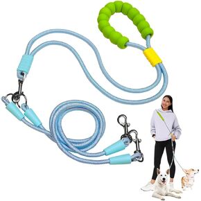 Hands Free Double Dog Leash for Two Dogs, Fit for Small and Medium Breeds, Adjustable Split Leads, Double Leash with Padded Handles