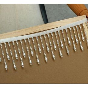 2 Yard/Lot Pearl Beaded Beaded Lace Trim 7.5cm DIY Stage Critain Curtain Closing Wedding Dress Occistories Home (White)