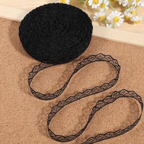 30 Yards Black Lace Ribbon Roll 0.6 Inch Wide Flower Fabric Lace Ribbon Trim Roll Sewing Lace Ribbon Lace Trim Sewing Crafts Lace for Wedding Decoration, Bouquet, and Gift Packaging