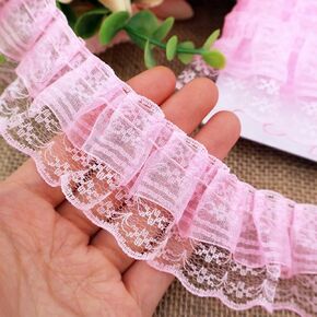 White Lace Ruffle Trim for Crafts 1-5/8"x5yd 2-Layer Pleated Edge Lace Ribbon