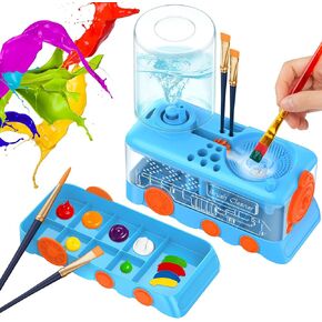 Paint Brush Cleaner with Paint Tray, Upgraded Cartoon Painting Supplies with Drain and Brush Holder, Water Circulation Paint Brush Cleaner Tool for Acrylic, Watercolor, Water-Based Paints