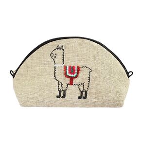 حقيبة مكياج الألبكة المطرزة Llama مستحضرات التجميل حقيبة تجميل صغيرة للنساء حقيبة من الكتان السحاب