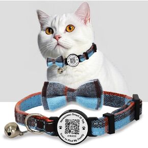 Cat Collar with Bells Kitten Collars Breakaway with Bow Tie QR Code (Blue)