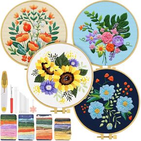 TINDTOP 4 Sets Embroidery Kit for Adult, Panda Embroidery Practice Kits for Beginners Include Embroidery Cloth Hoops Threads for Craft Lover Hand Stitch with Embroidery Skill Techniques