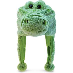 DolliBu Alligator Plush Winter Hat - Soft Stuffed Animal Warm Fluffy Beanie with Ear Flaps for Halloween or Cosplay - One Size