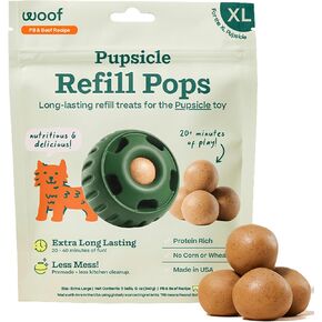 WOOF Pupsicle Refill Pops - Low-Mess Dog Snacks - with Peanut Butter and Beef - Dog Treats - Long Lasting - Large Pops - 7 Count