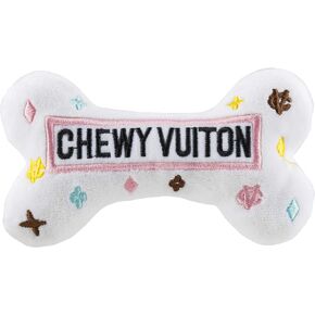 Haute Diggity Dog White Chewy Vuiton Trunk Activity House, Plush Designer Dog Toys with Interactive Squeaker, Stimulating Pet Enrichment, Machine-Washable & Safe Materials for All Breeds, One Size